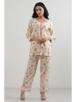 Elleven - Women's Cream Floral Cotton Co-Ord Set