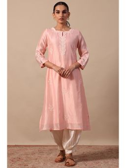 Folksong - Women's Pink Embroidered Straight Kurta