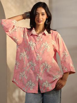 Libas - Pink Floral Printed Panelled Shirt