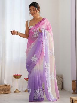 Varanga - Multi-Color Chiffon Saree with Unstitched Blouse