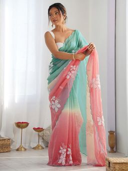 Varanga - Multi-Color Chiffon Saree with Unstitched Blouse