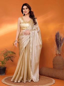 Varanga - Beige Silk Blend Saree with Unstitched Blouse