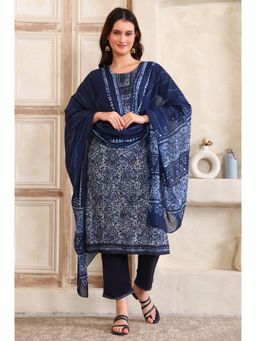 Aurelia - Women's Blue Printed Straight Kurta Pant With Dupatta