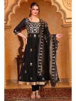 Aurelia - Women's Black Embroidered Anarkali Kurta Pants with Dupatta
