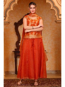 Aurelia - Women's Orange Straight Kurti Palazzo and Dupatta