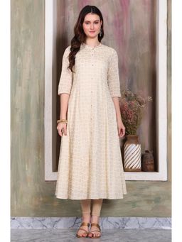 Aurelia - Women's Beige Zari Embellished Anarkali Kurta and Leggings