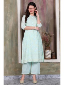 Aurelia - Women's Blue Foil Printed Kurta and Palazzo