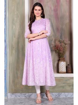 Aurelia - Women's Lavender Embroidered Anarkali Kurta and Leggings