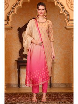 Aurelia - Women's Pink Beads Embroidered Kurta Pant with Dupatta