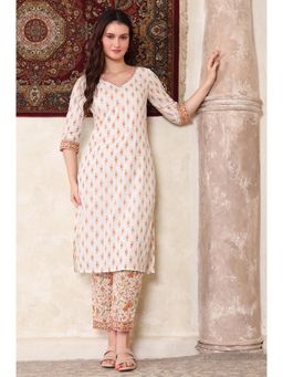 Aurelia - Women's Off White Floral Printed Kurta and Pant