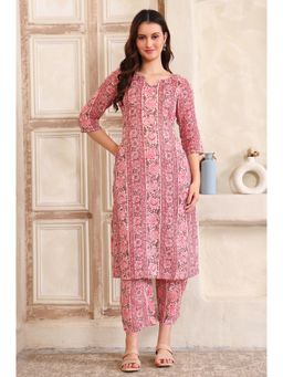 Aurelia - Women's Pink Floral Printed Kurta and Pant