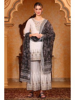 Aurelia - Women's White Embroidered Kurta Sharara with Dupatta