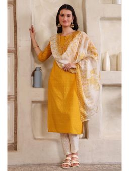Aurelia - Women's Yellow Embroidered Kurta Pant with Dupatta