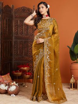 Varanga - Mustard Organza Saree with Unstitched Blouse