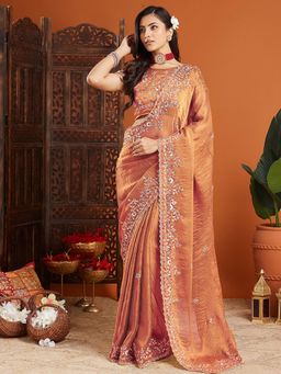 Varanga - Peach Organza Saree with Unstitched Blouse