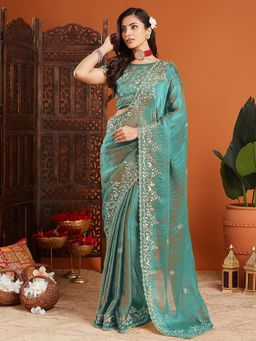 Varanga - Sea Green Organza Saree with Unstitched Blouse