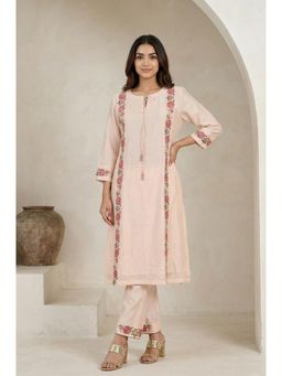 Folksong - Women's Beige Floral Kurta Pant and Dupatta