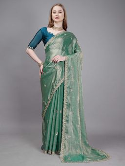 Varanga - Sea Green Organza Saree with Unstitched Blouse