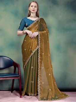Varanga - Mustard Organza Saree with Unstitched Blouse