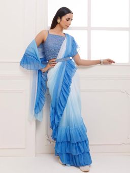 Varanga - Blue Georgette Saree with Unstitched Blouse
