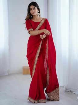Varanga - Maroon Georgette Saree with Unstitched Blouse