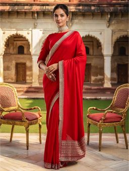 Varanga - Red Georgette Saree with Unstitched Blouse