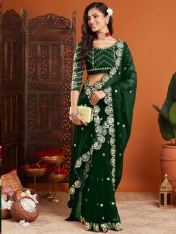 Varanga - Green Organza Saree with Unstitched Blouse