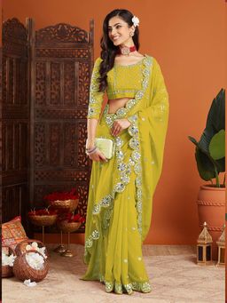 Varanga - Yellow Organza Saree with Unstitched Blouse