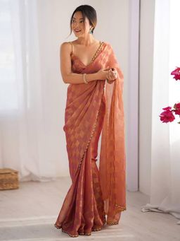Varanga - Rust Pure Georgette Saree with Unstitched Blouse
