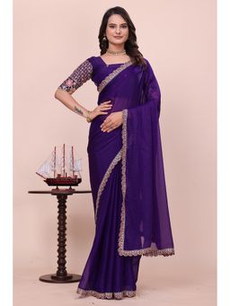 Varanga - Purple Chiffon Saree with Unstitched Blouse