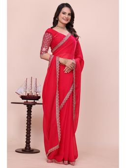 Varanga - Red Chiffon Saree with Unstitched Blouse
