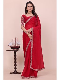 Varanga - Maroon Chiffon Saree with Unstitched Blouse