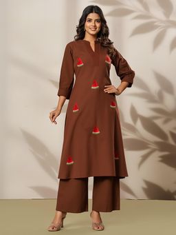 Varanga - Women Ethnic Embroidered Regular Thread Work Kurta with Palazzo