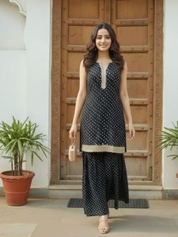 Varanga - Women Ethnic Motifs Printed Regular Gotta Patti Kurta with Sharara