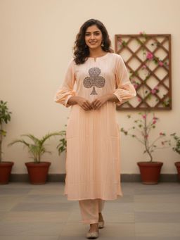 Varanga - Women Striped Regular Pure Cotton Kurta with Pant