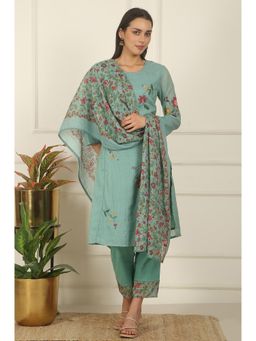 W - Blue Ari Embroidered Kurta Pant and Dupatta