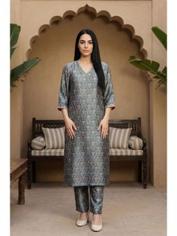 W - Blue Floral Satin Kurta and Pant