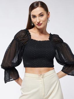 Magre - Womens Black Smocked Crop Top