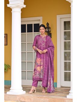 Mahee Jaipur - Purple Bandhani Fagun Muslin Pearl Work Kurta with Pant and Dupatta (Set of 3)