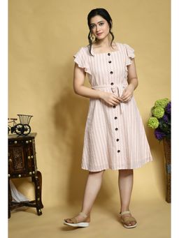 Laado - Pink Handloom Dress with Buttons In Front