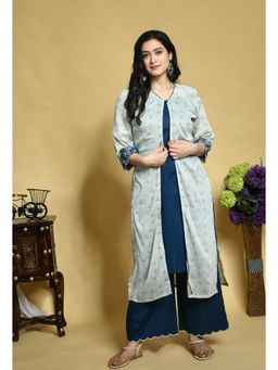 Laado - Teal Blue Kurta-palazzo with An Overlay (Set of 3)
