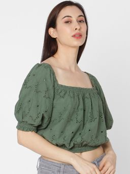 Spykar - Olive Cotton Regular Fit Blouse Top for Women