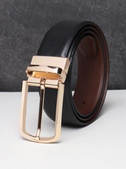 Teakwood - Men Black And Brown Textured Reversible Leather Belt