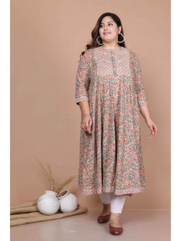 Doriyaan - Womens Plus Size Brown Gota Patti Pure Cotton Anarkali Kurta