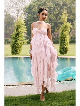 Lea Clothing - Nikolina Baby Pink Frill Maxi Dress