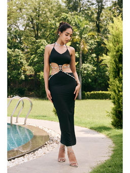 Lea Clothing - Yuliana Black Cutout Beaded Maxi Dress