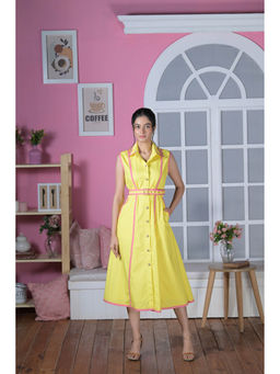 Ombrello - Sunshine Yellow Piping Dress with Belt (Set of 2)
