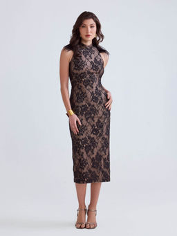 ZABELLA - Aasma Lace Midi Dress - Brown