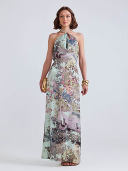 ZABELLA - Swan Green Satin Maxi Dress - Multi-Color