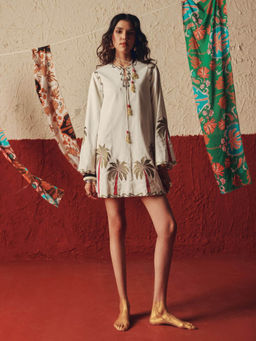 ZABELLA - Wild Roots White Handcrafted Linen Off White Mini Dress